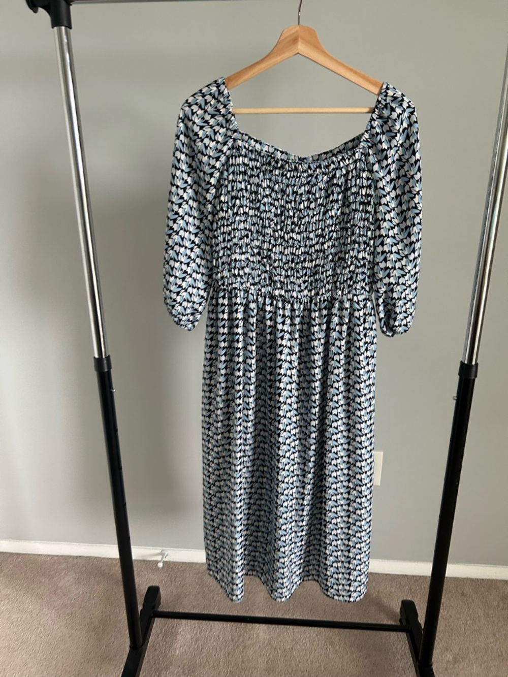 Gabby Skye Black, White & Light Blue Smocked Dress